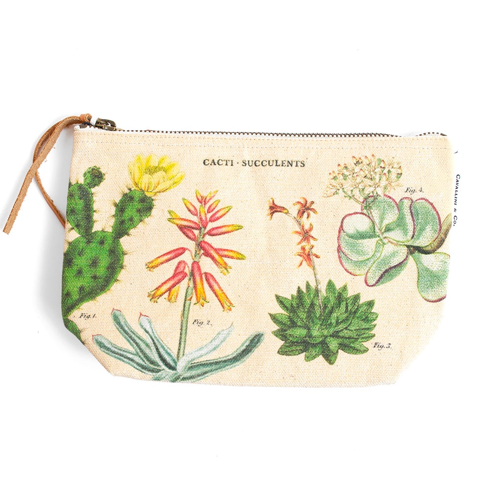 Cavallini, Vintage, Cotton, Zipper, Pouch, Cacti